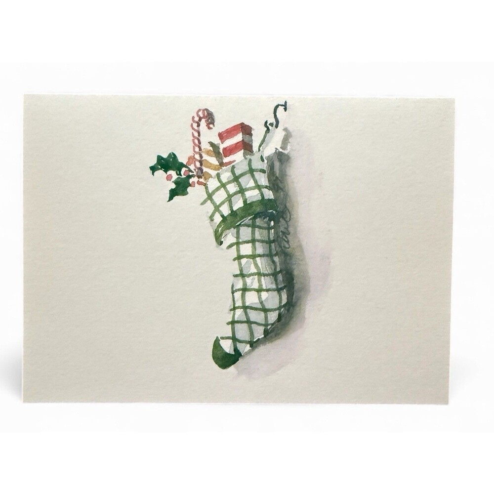 Vintage Oddballs Christmas Notecards - Watercolor- Checkered Stocking- 10 Pk